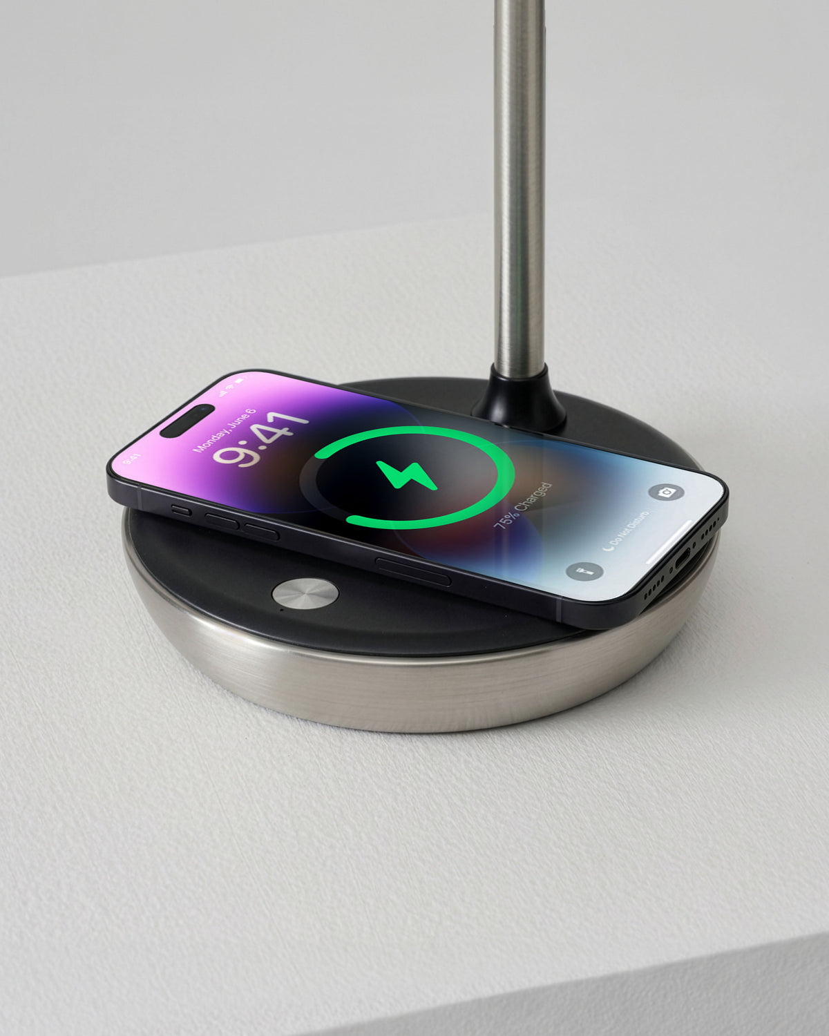 Glowmere Ezra LED Desk Lamp with Wireless Charging in nickel