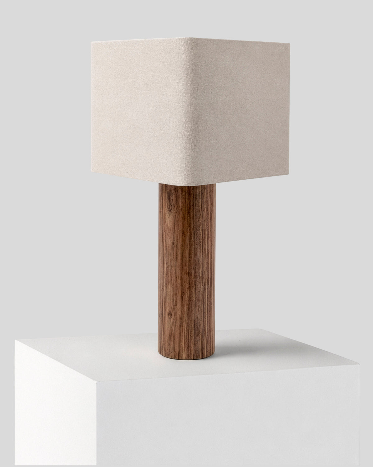 Glowmere Koa Wood Column Triangular Cotton Shade Table Lamp in wood