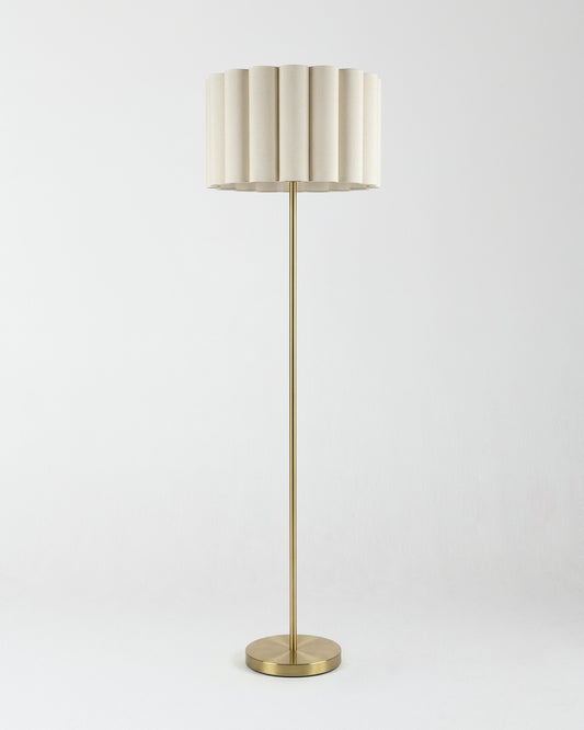 Glowmere Estelle Brass Pleated Cotton Shade Floor Lamp view 2