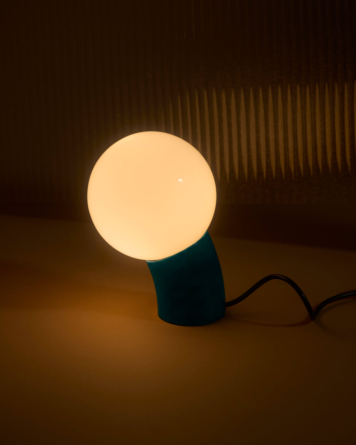Glowmere Vino Curved Body Glass Globe Table Lamp with USB C in teal