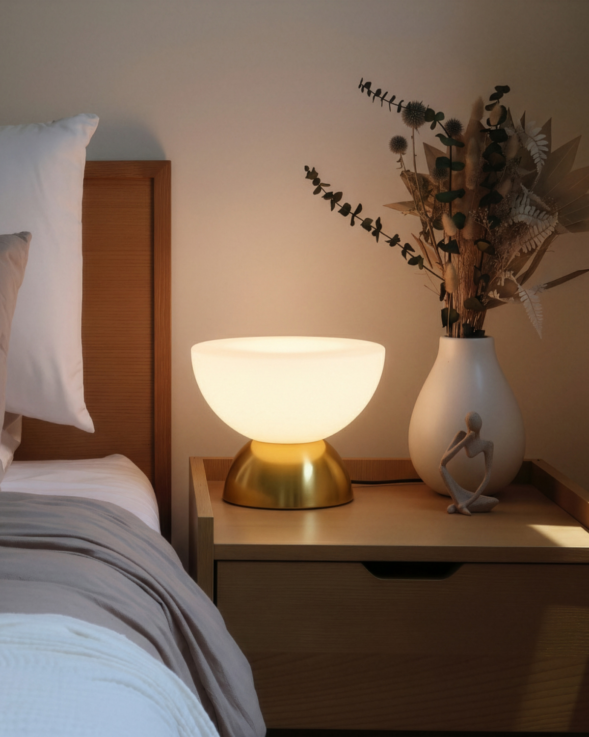 Glowmere Lamina Double Dome Brass Table Lamp with Dimmer overall view