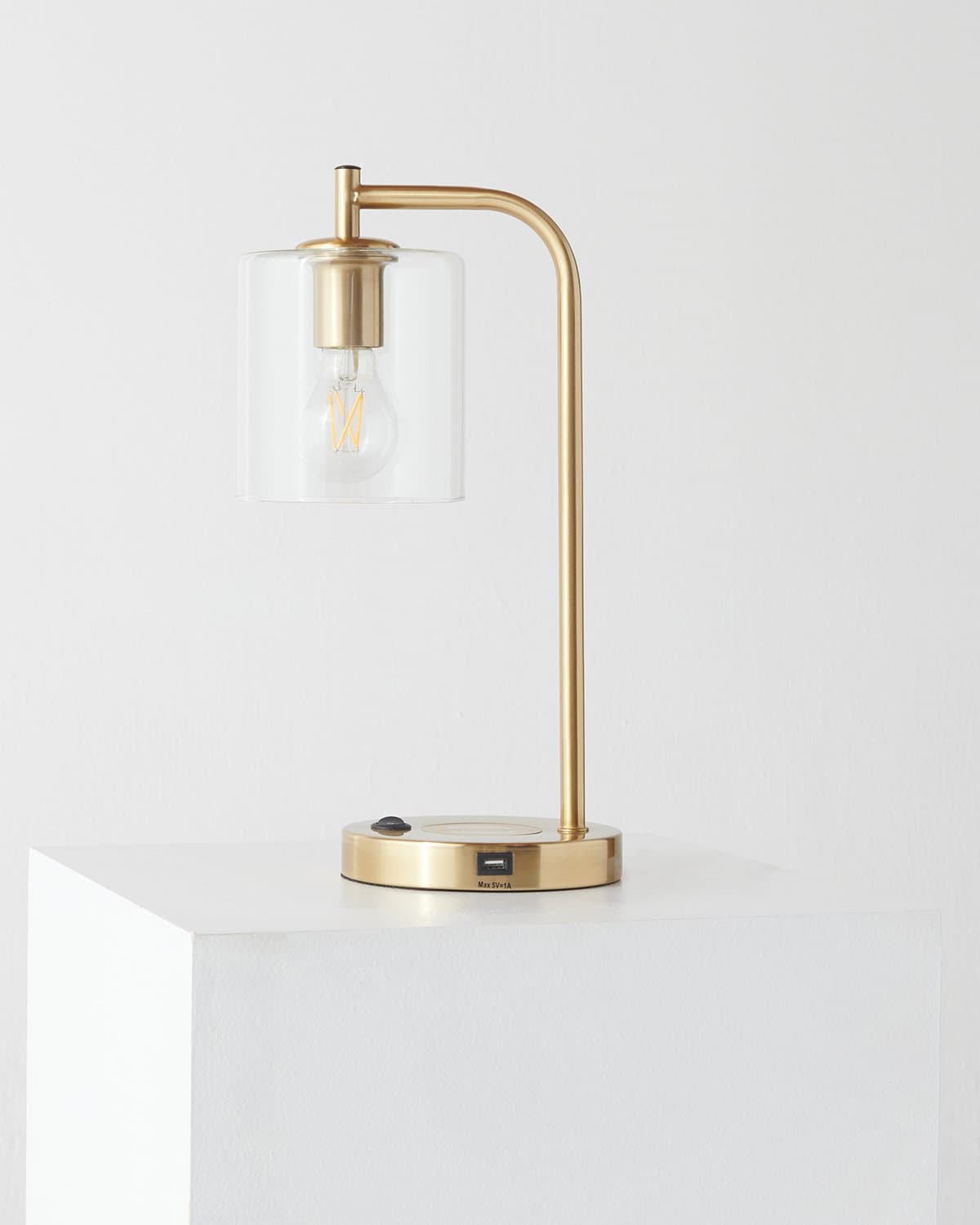 Glowmere Elizabeth Brass USB Charging Table Lamp with Glass Shade view 2