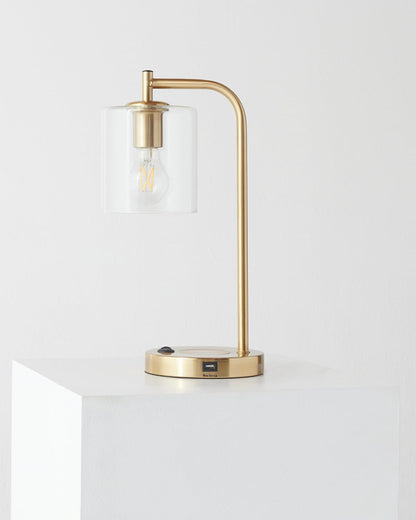 Glowmere Elizabeth Brass USB Charging Table Lamp with Glass Shade view 2