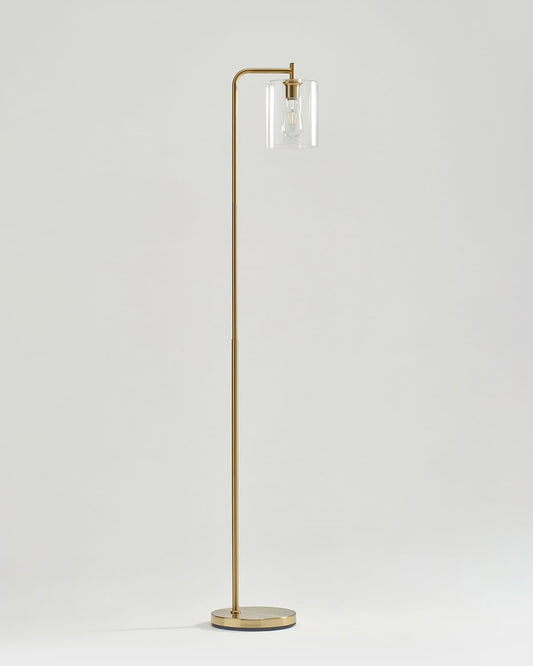 Glowmere Elizabeth Brass Hanging Glass Shade Floor Lamp overall view