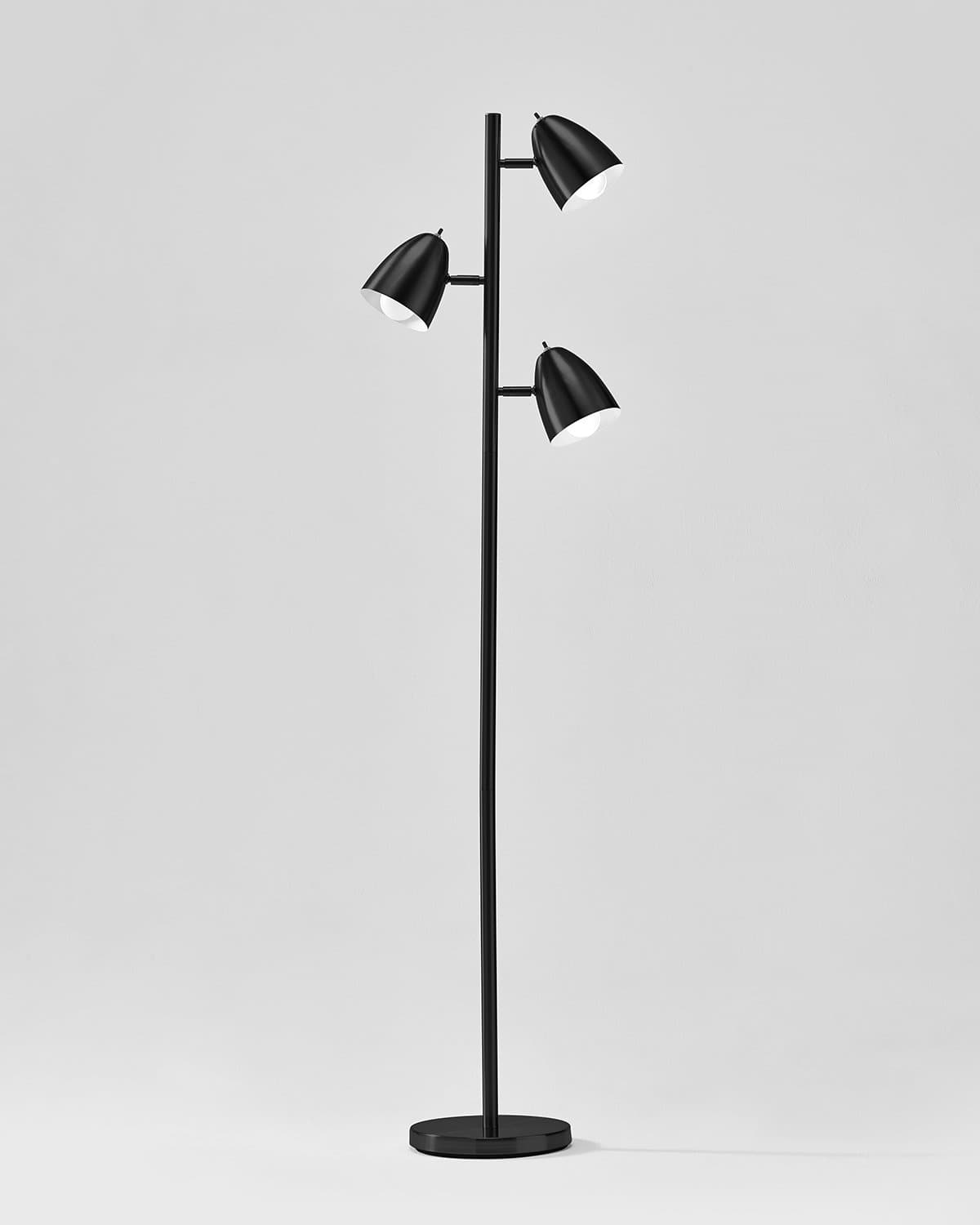 Glowmere Jacob Mid Century Three Head Floor Lamp in black