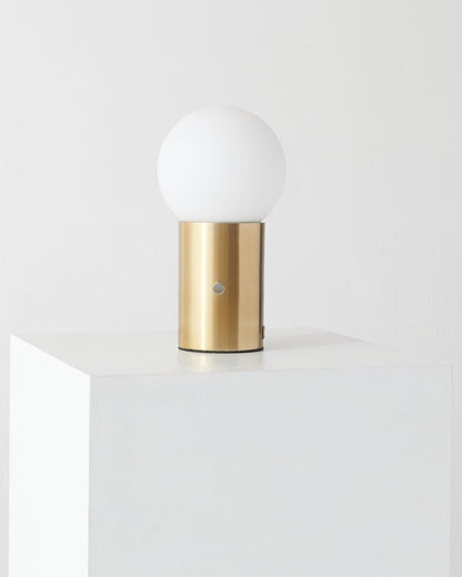 Glowmere Kai Brass Cylinder Frosted Glass Globe Table Lamp view 2