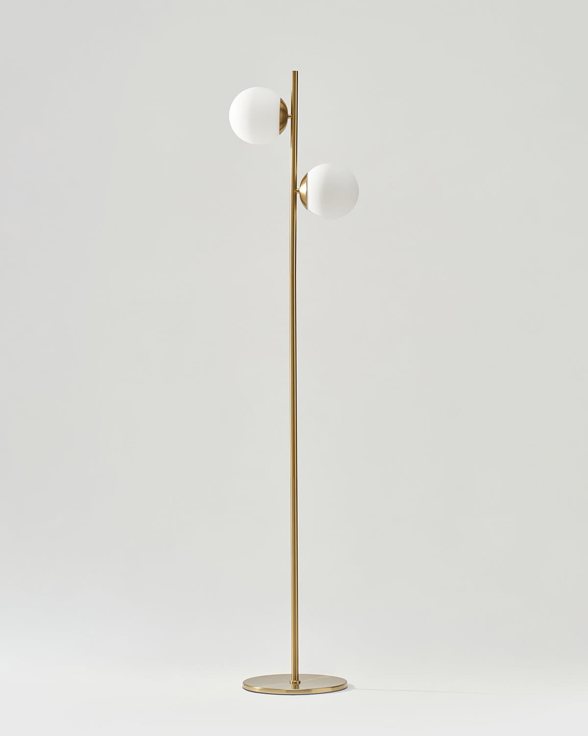 Glowmere Sphere Two Globe Frosted Glass Floor Lamp in brass