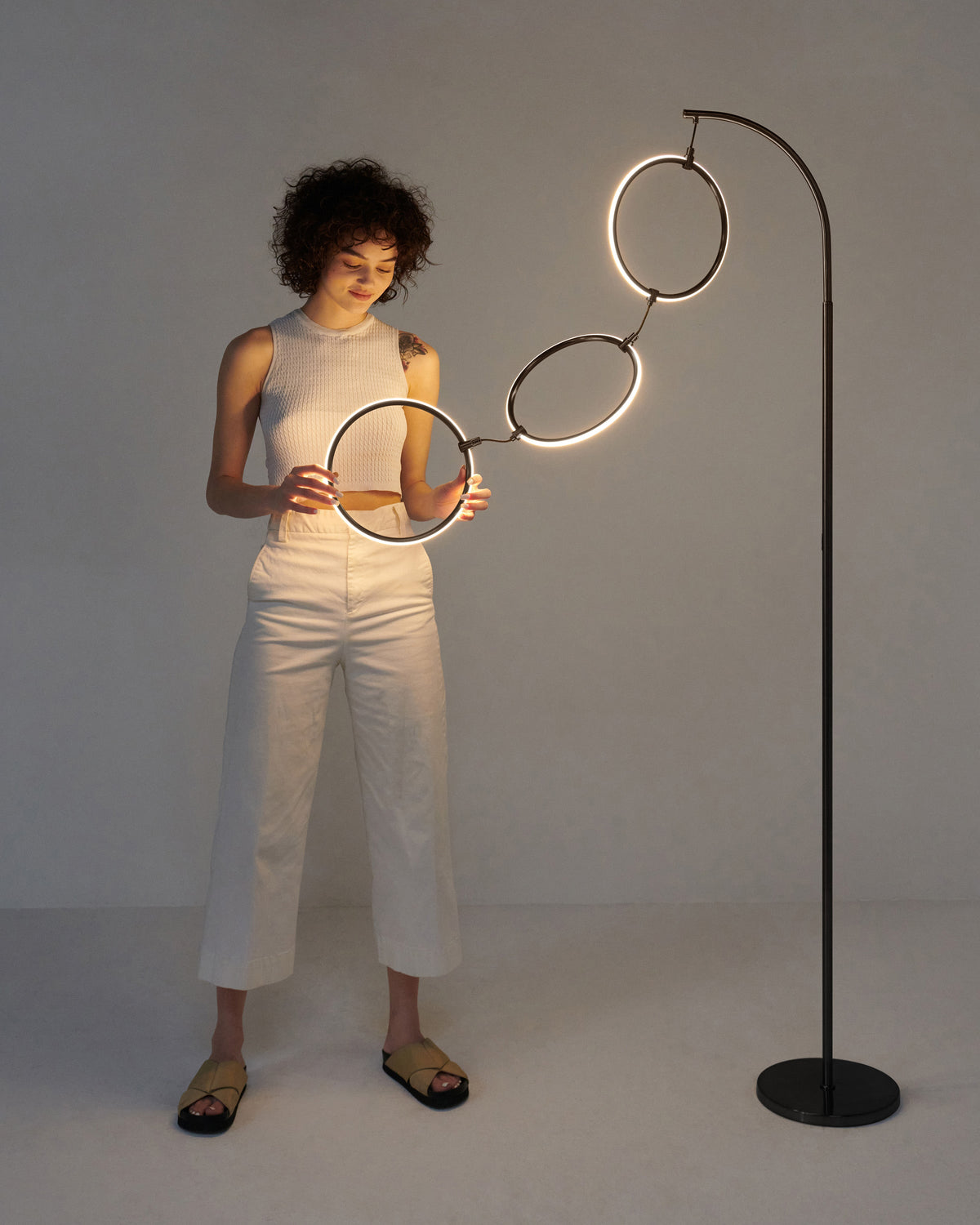 Glowmere 3 Ring Arc LED Floor Lamp with Touch Dimmer in black