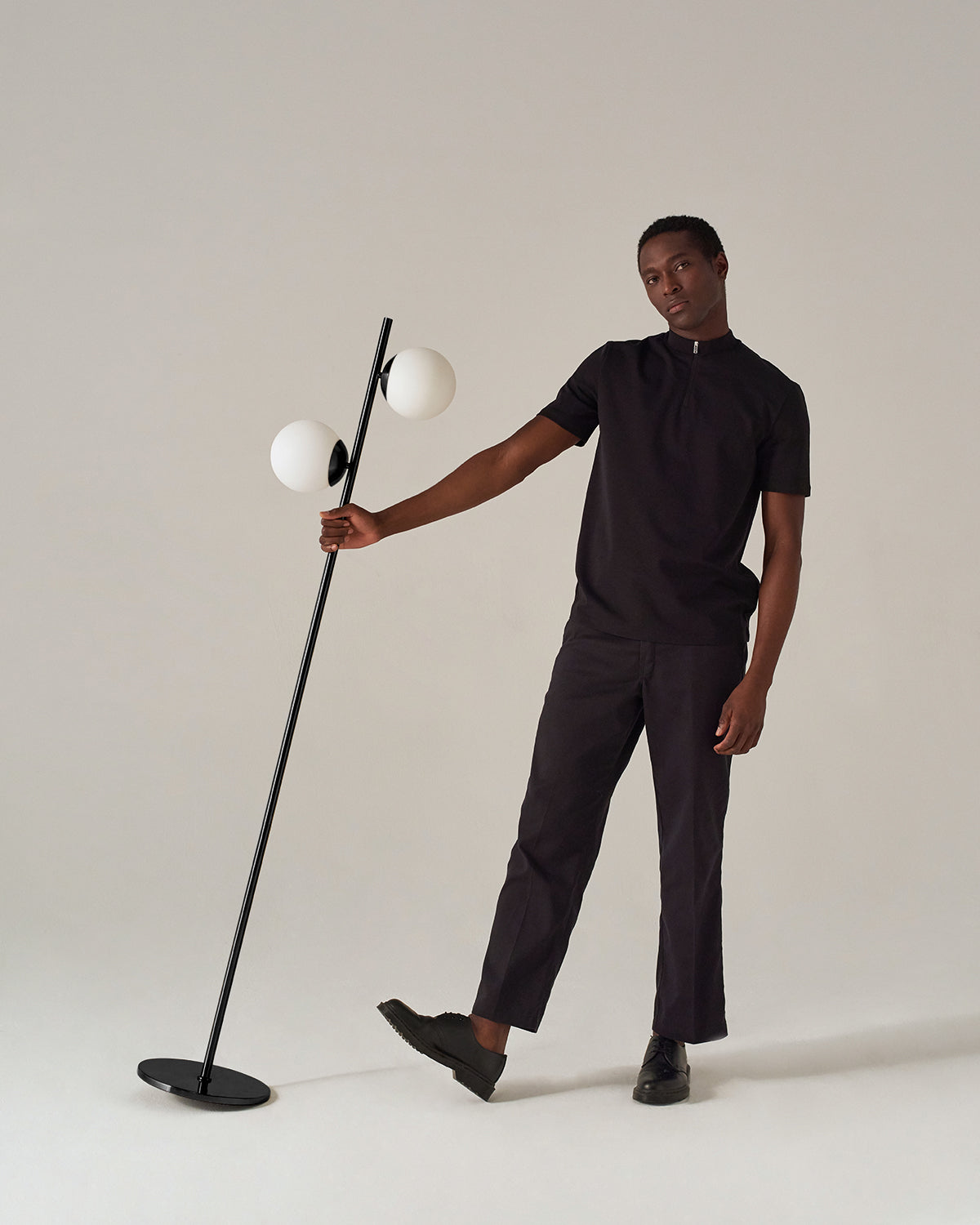 Glowmere Sphere Two Globe Frosted Glass Floor Lamp in black