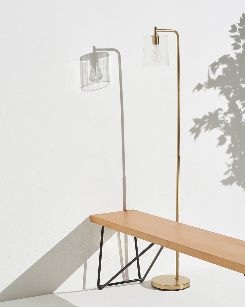 Glowmere Elizabeth Brass Hanging Glass Shade Floor Lamp in brass