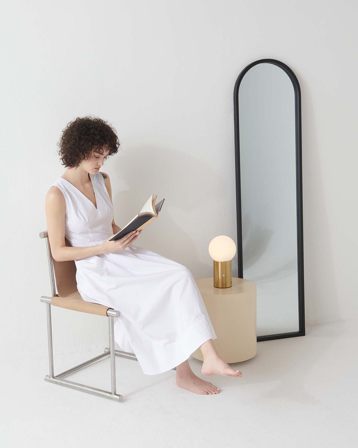 Glowmere Kai Brass Cylinder Frosted Glass Globe Table Lamp in brass