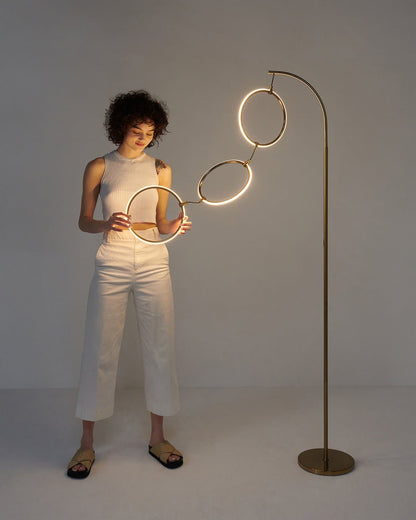 Glowmere 3 Ring Arc LED Floor Lamp with Touch Dimmer in brass