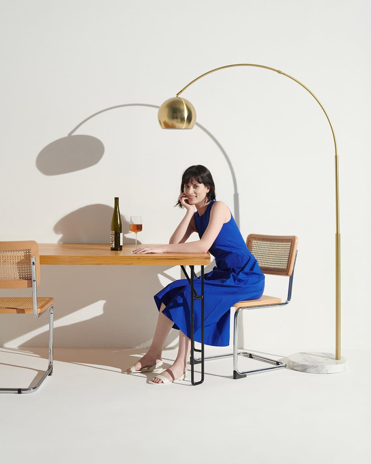 Glowmere Olivia Arc LED Floor Lamp with Marble Base in brass