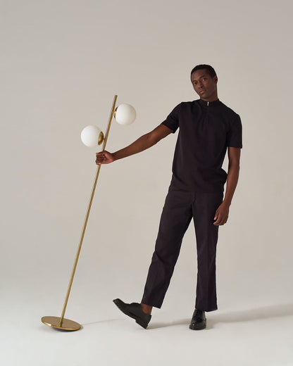 Glowmere Sphere Two Globe Frosted Glass Floor Lamp in brass