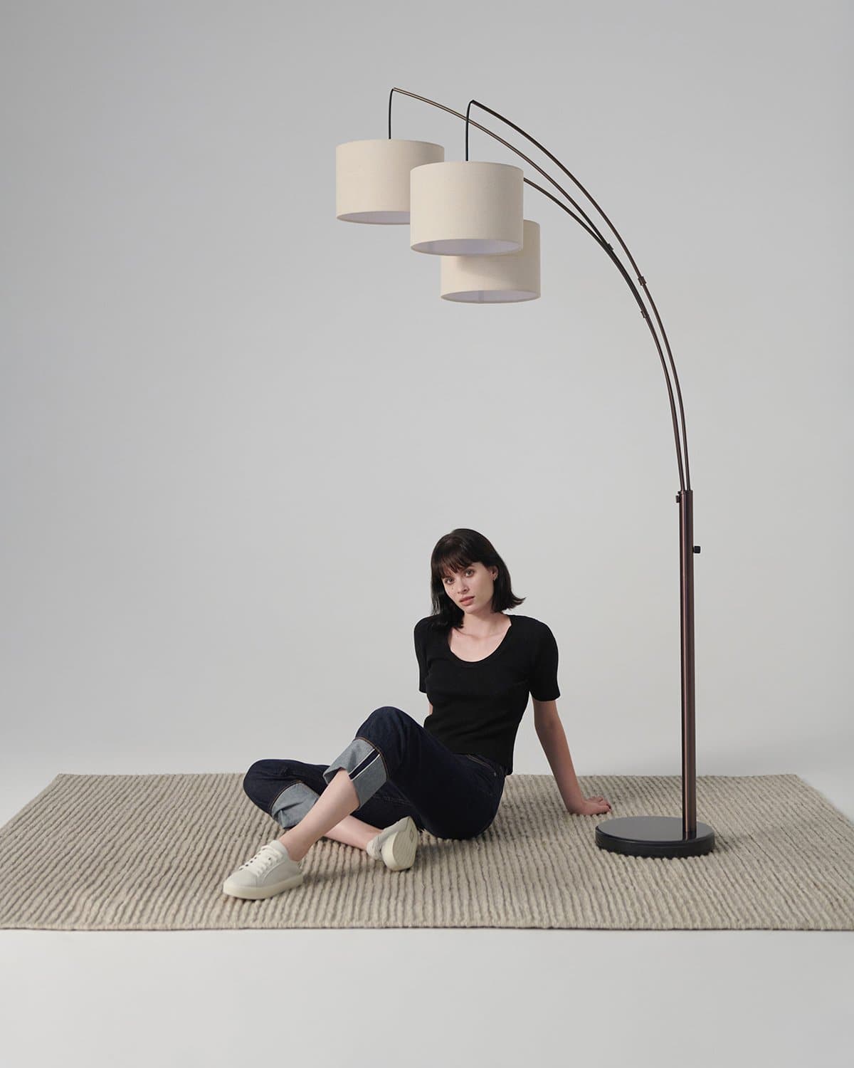 Glowmere Trilage Three Light Adjustable Arm Floor Lamp in bronze