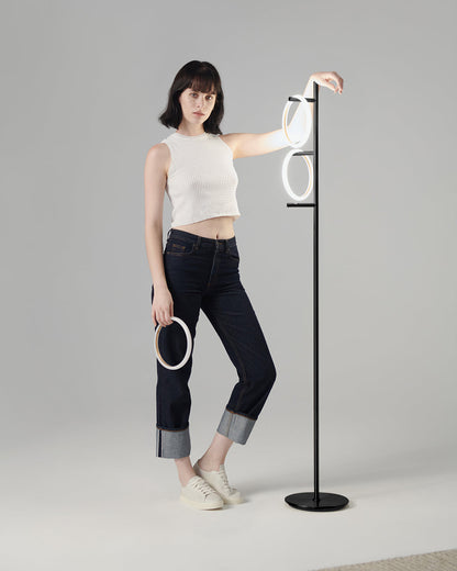 Glowmere Saturn Three Ring Pedal Switch Floor Lamp in black