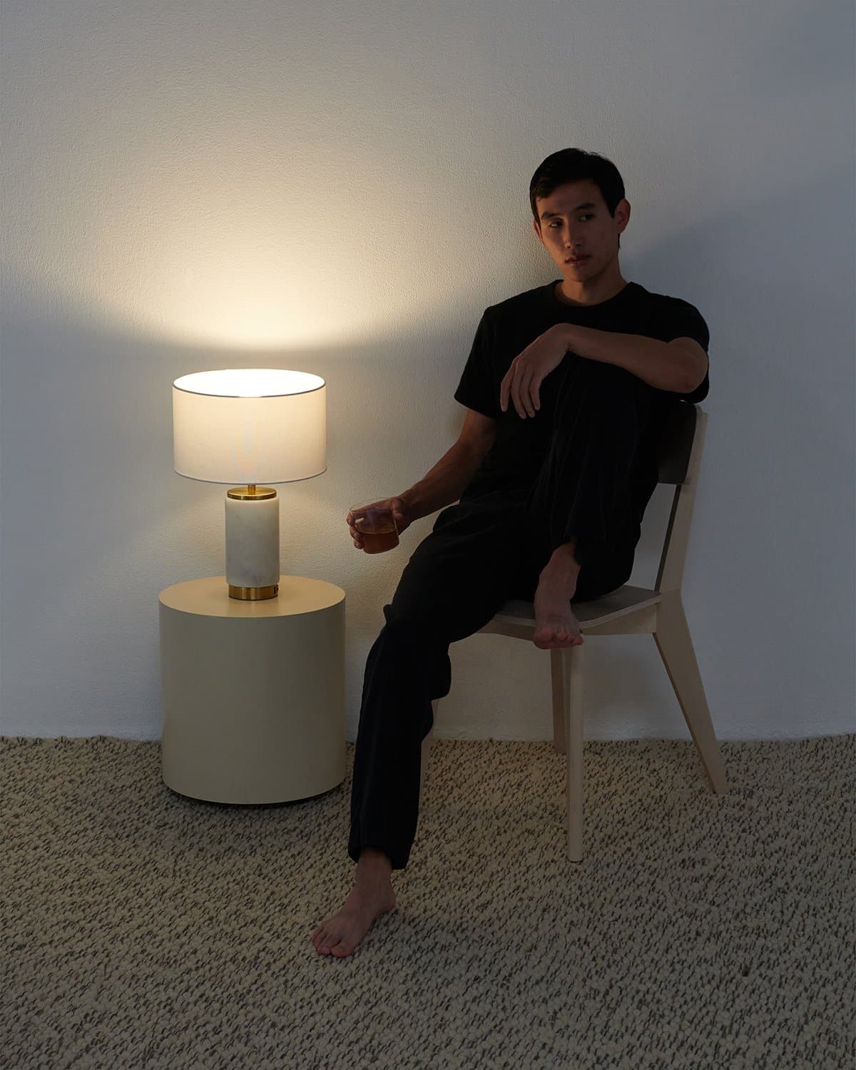 Glowmere Arden Marble USB Table Lamp with White Shade in brass