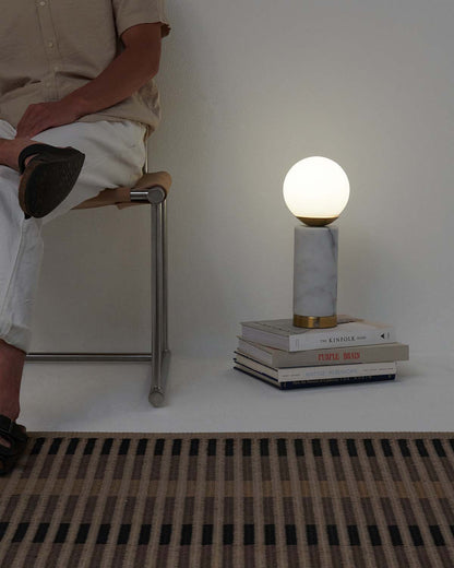 Glowmere Aspen Marble Base USB Table Lamp with Glass Globe in brass