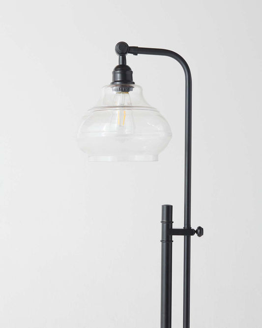Glowmere Austin Vintage Black Floor Lamp with Hanging Glass Shade overall view
