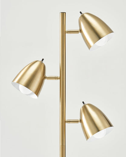 Glowmere Jacob Mid Century Three Head Floor Lamp in brass