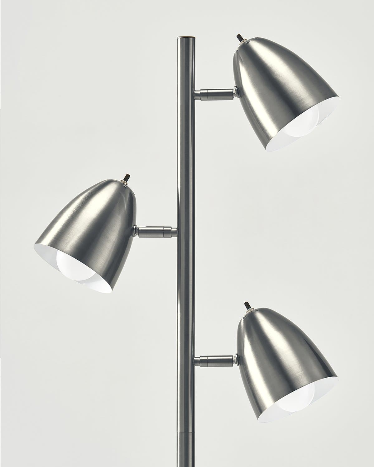 Glowmere Jacob Mid Century Three Head Floor Lamp in nickel