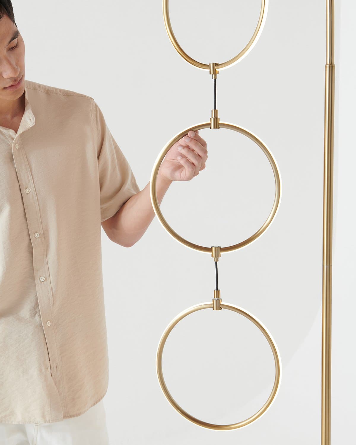 Glowmere 3 Ring Arc LED Floor Lamp with Touch Dimmer in brass