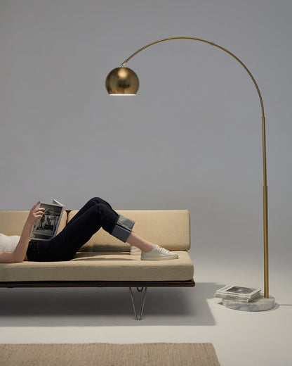 Glowmere Olivia Arc LED Floor Lamp with Marble Base in brass