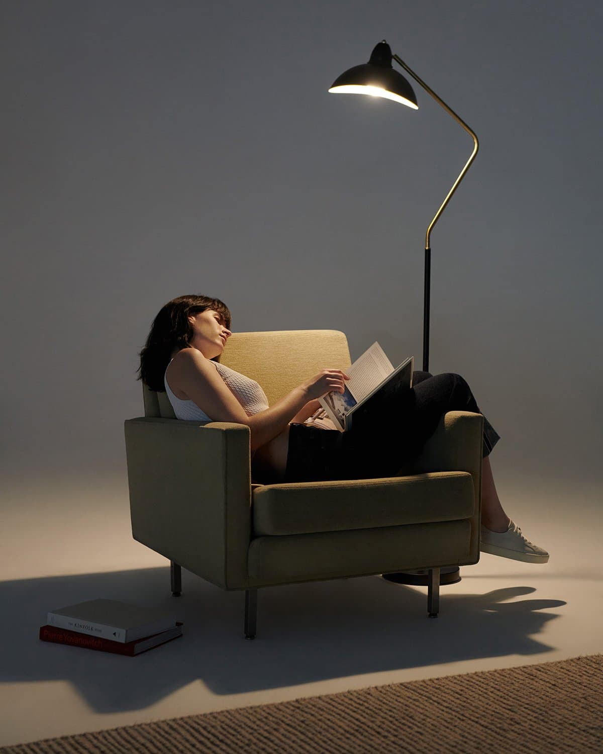 Glowmere Swoop Asymmetrical Pivoting Head Floor Lamp in black