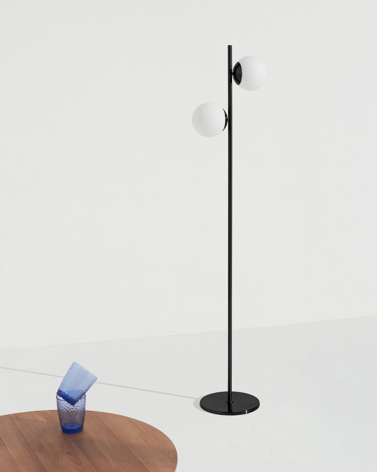 Glowmere Sphere Two Globe Frosted Glass Floor Lamp in black