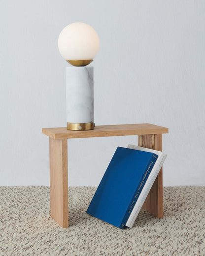 Glowmere Aspen Marble Base USB Table Lamp with Glass Globe in brass