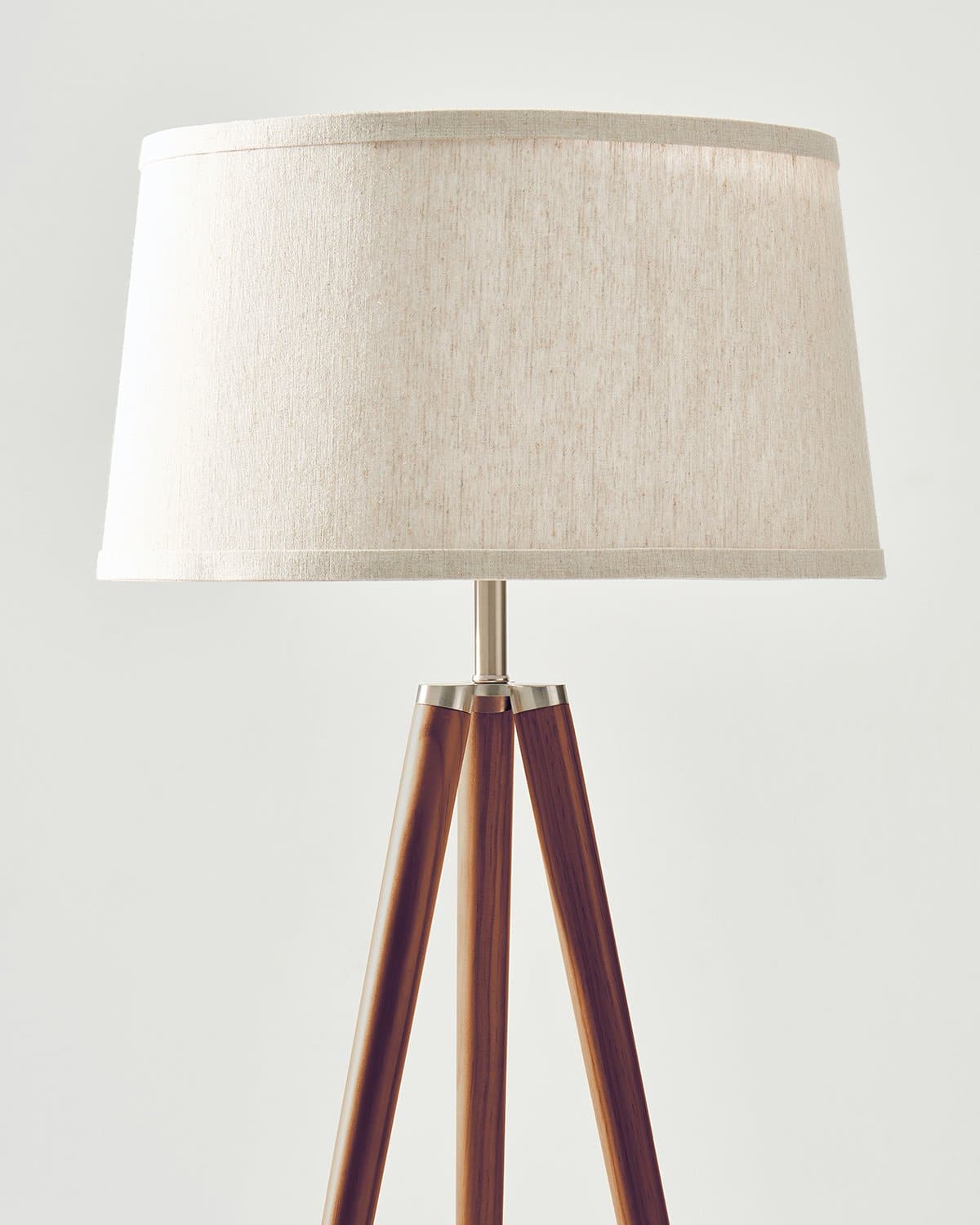 Glowmere Emma Wooden Tripod Floor Lamp with Linen Shade in walnut