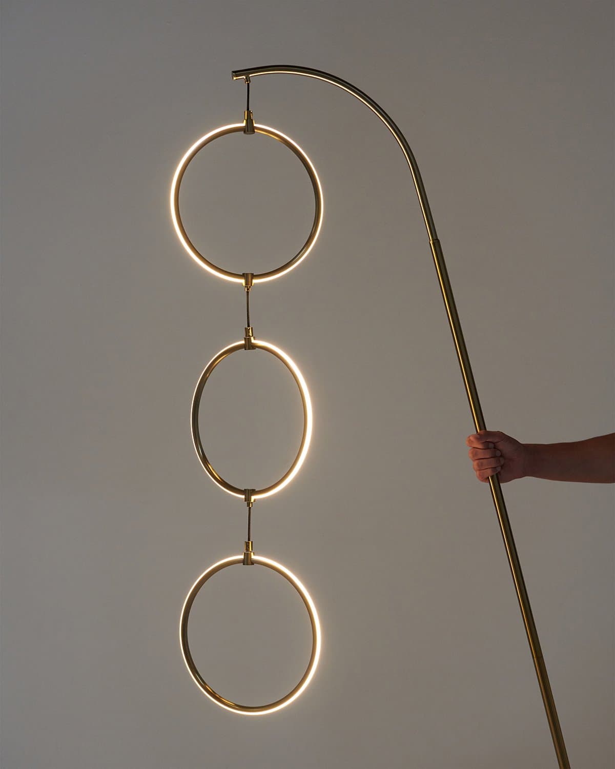 Glowmere 3 Ring Arc LED Floor Lamp with Touch Dimmer in brass