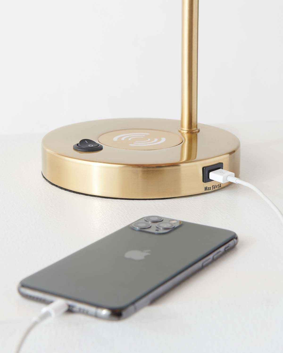 Glowmere Elizabeth Brass USB Charging Table Lamp with Glass Shade in brass