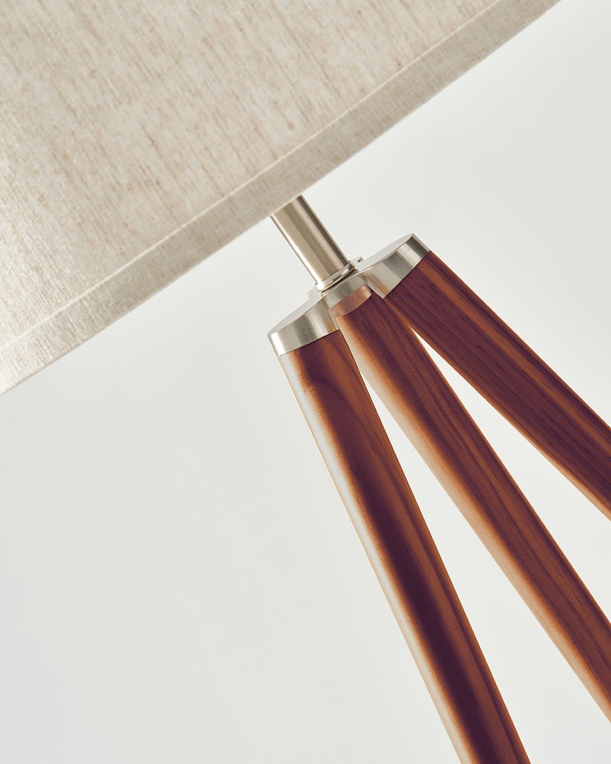 Glowmere Emma Wooden Tripod Floor Lamp with Linen Shade in walnut