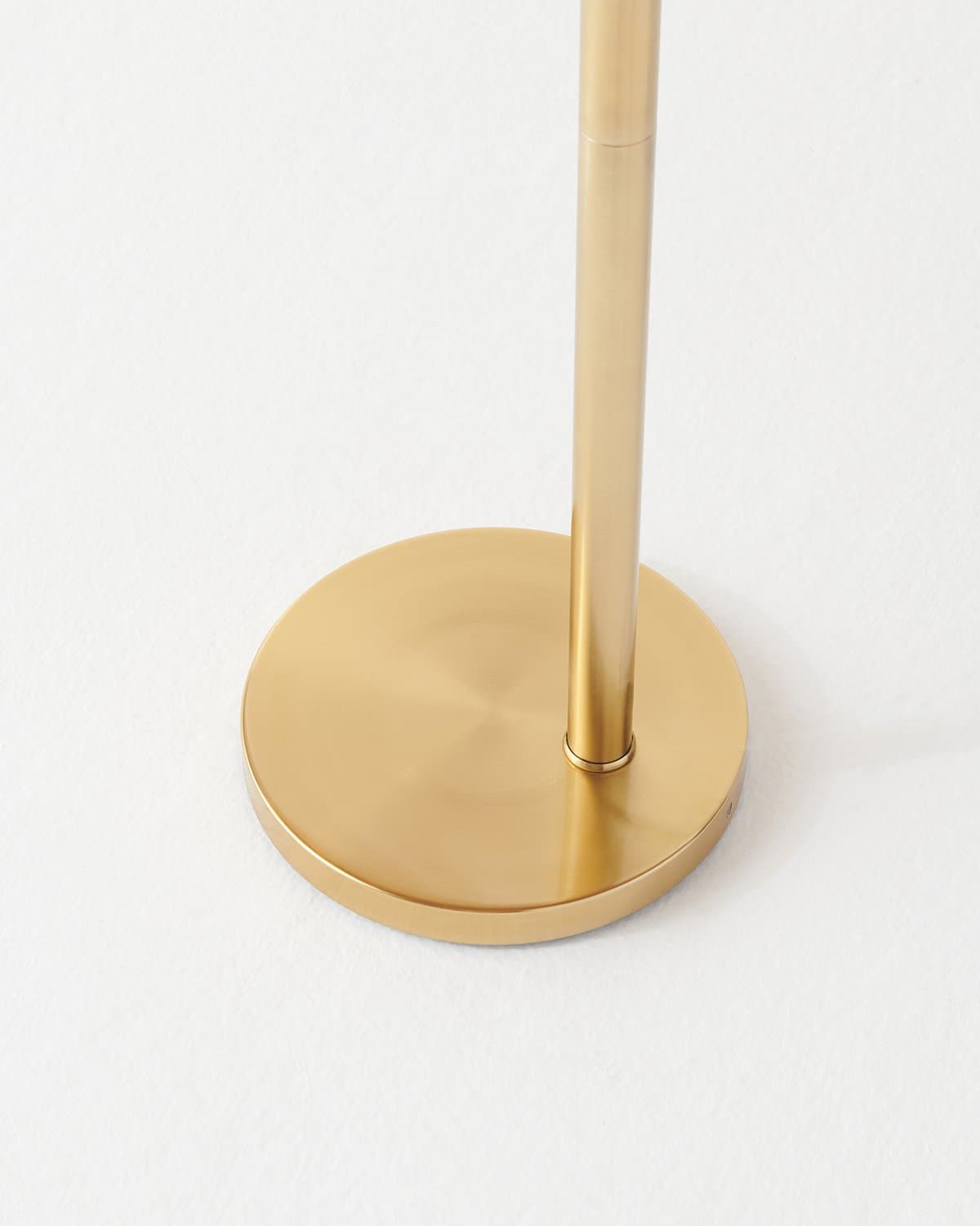 Glowmere Lark Arc Floor Lamp with Wicker Hanging Shade in brass