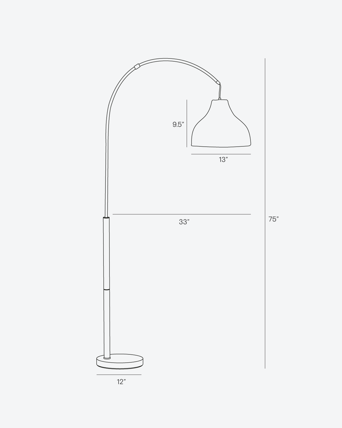 Glowmere Lark Arc Floor Lamp with Wicker Hanging Shade in brass