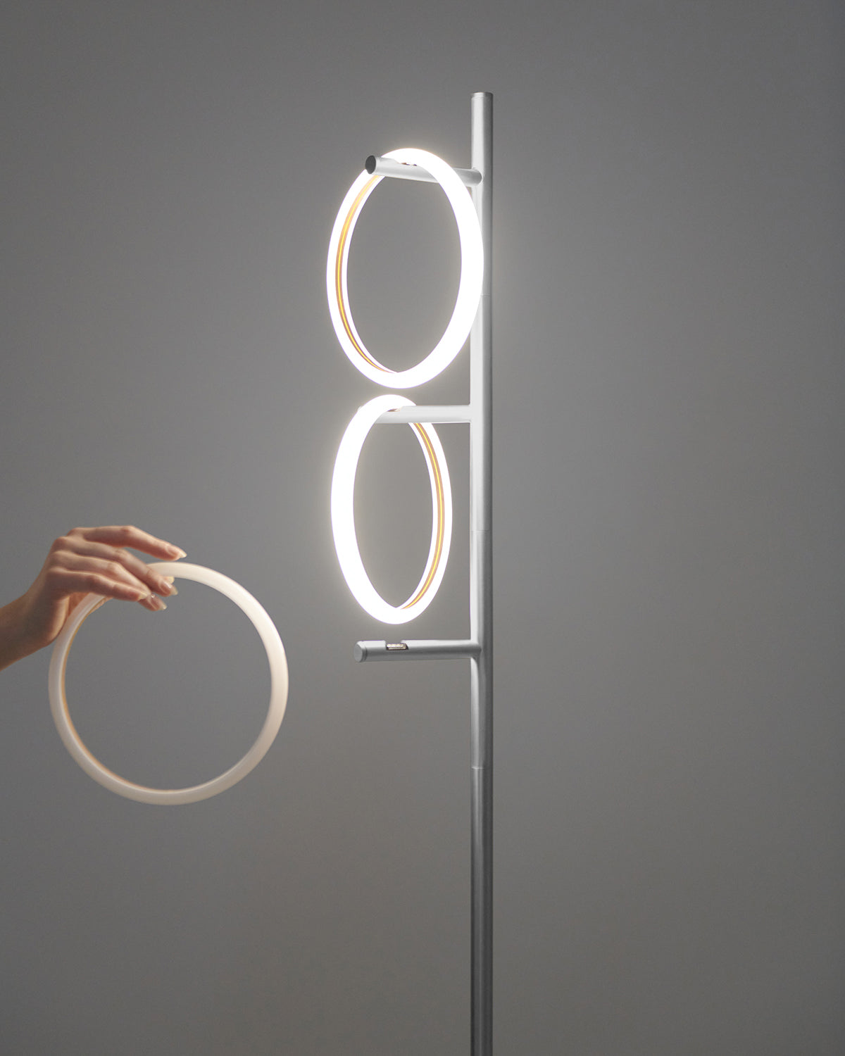 Glowmere Saturn Three Ring Pedal Switch Floor Lamp in silver