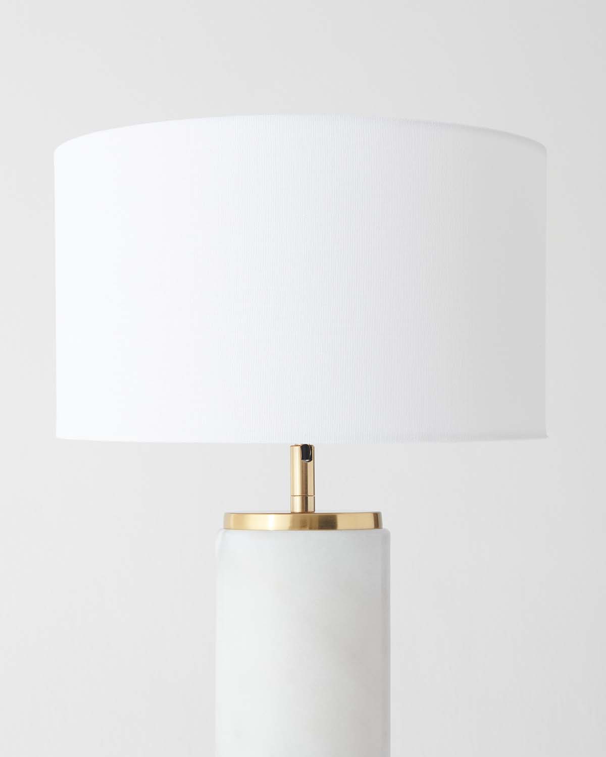 Glowmere Arden Marble USB Table Lamp with White Shade in brass