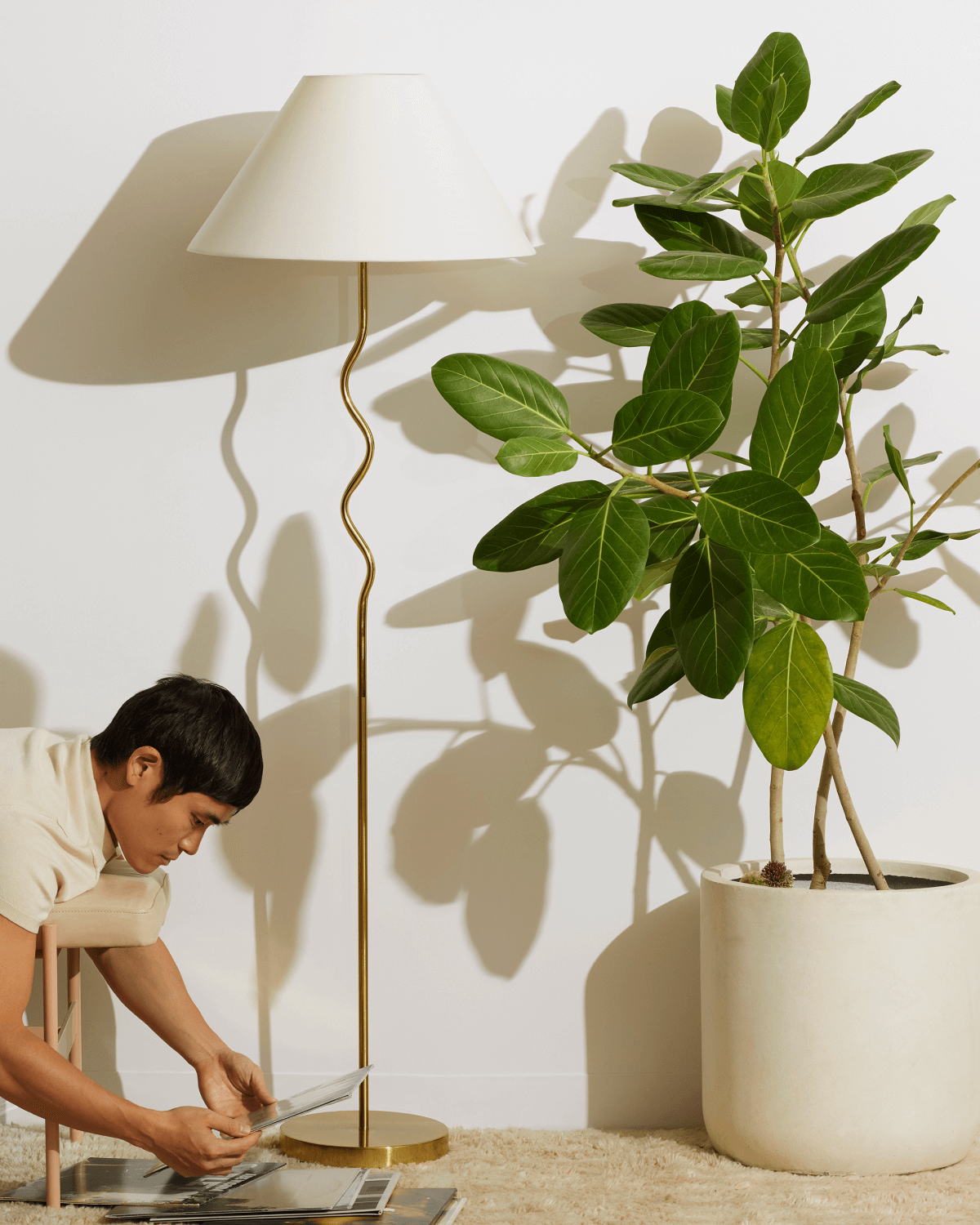 Glowmere Squiggle Curved Stem Floor Lamp with Fabric Shade view 2
