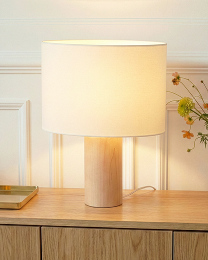 Glowmere Mia Poplar Wood Cylinder Table Lamp with Oval Shade overall view