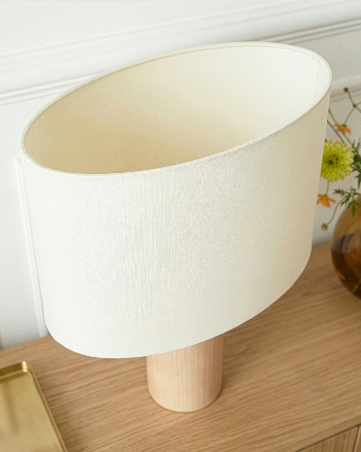 Glowmere Mia Poplar Wood Cylinder Table Lamp with Oval Shade view 4