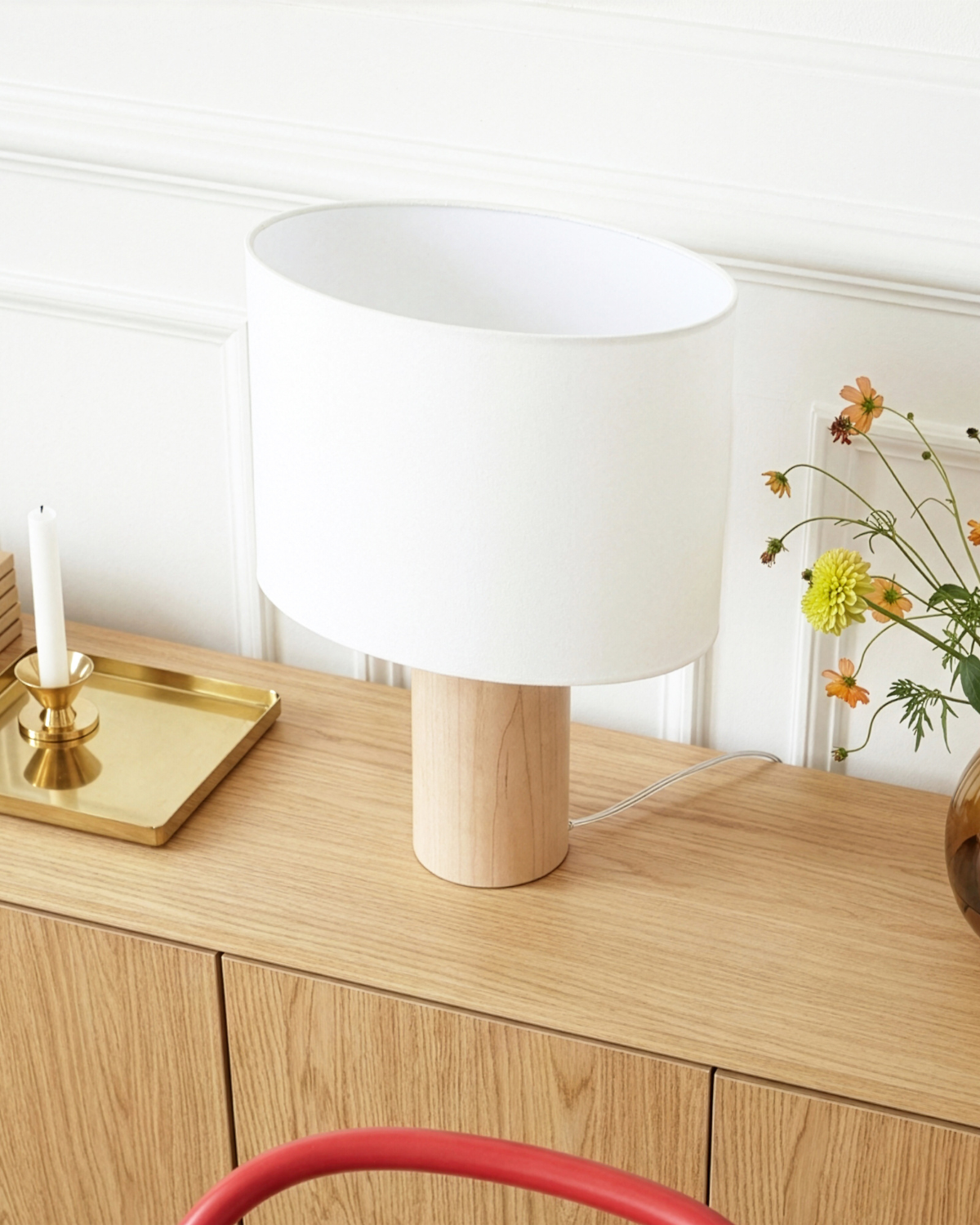 Glowmere Mia Poplar Wood Cylinder Table Lamp with Oval Shade view 2