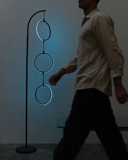Glowmere 3 Ring RGB Color Changing Arc Floor Lamp overall view