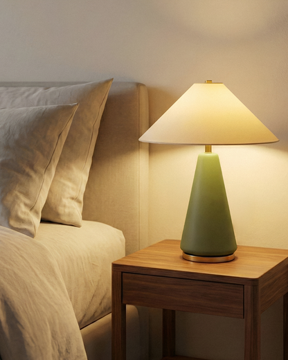 Glowmere Dawn Green Glass Table Lamp with Brass Accents overall view