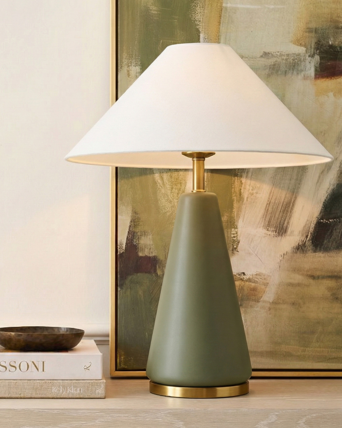 Glowmere Dawn Green Glass Table Lamp with Brass Accents view 4