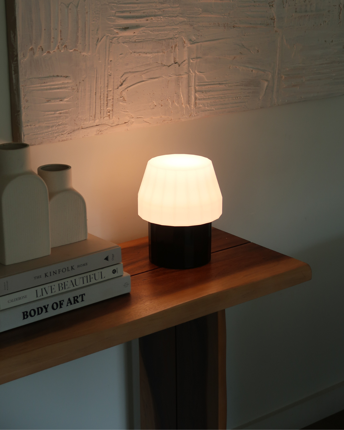 Glowmere Duke Glossy Black Base Frosted Glass Table Lamp view 3