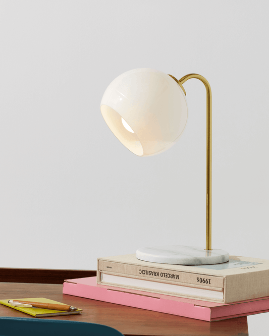 Glowmere Krystal Tilted Frosted Glass Shade Marble Base Table Lamp overall view