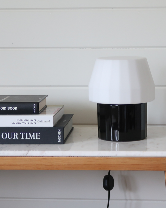 Glowmere Duke Glossy Black Base Frosted Glass Table Lamp view 2