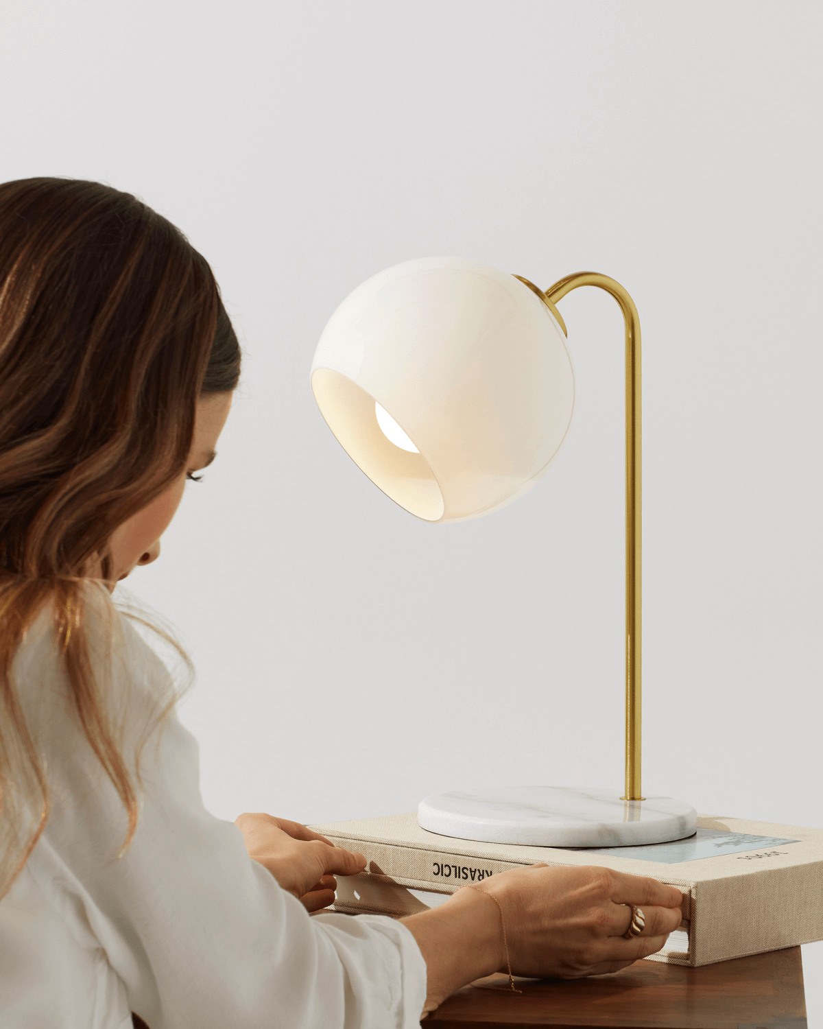 Glowmere Krystal Tilted Frosted Glass Shade Marble Base Table Lamp view 2