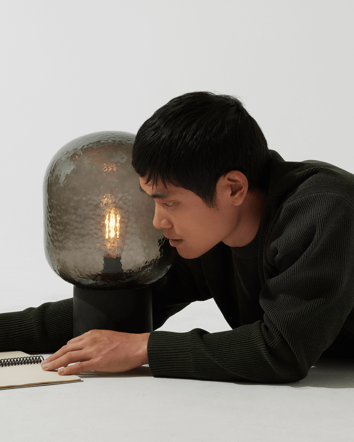 Glowmere Bruce Cement Base Textured Glass Table Lamp view 3